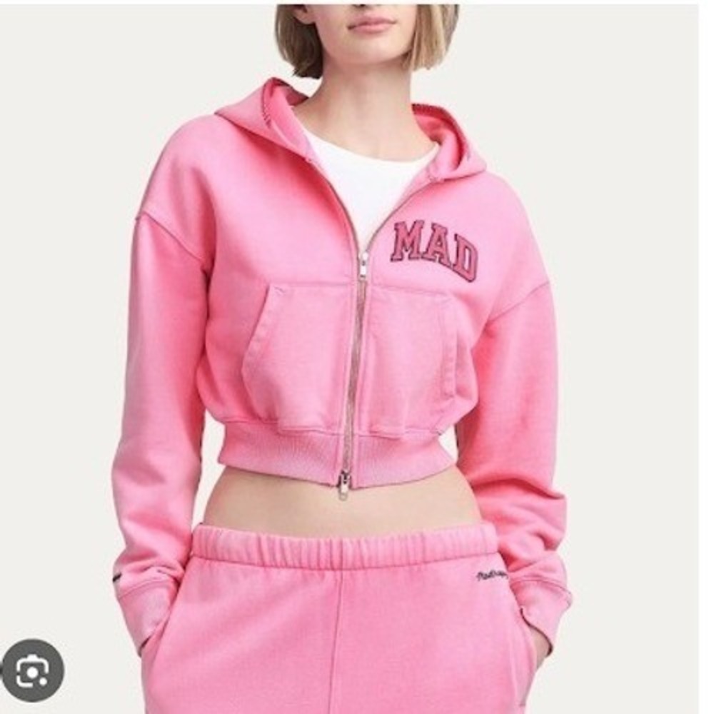 GAP x Madhappy Full Zip Cropped Hoodie Pink S MAD‎ Logo Athleisure NEW Comfort